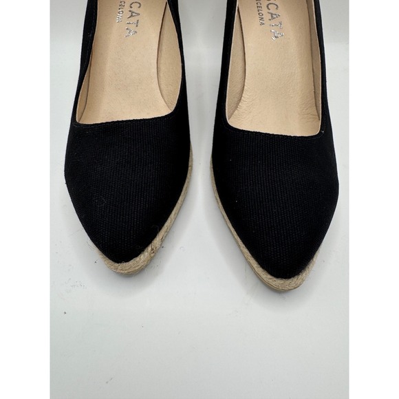 Viscata Shoes Women 9 Black Roses Canvas V Cut Espadrille Wedges Preppy Luxury - Picture 6 of 12